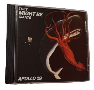 picture of They Might be Giant's Apollo 18 album cover on a clear CD case